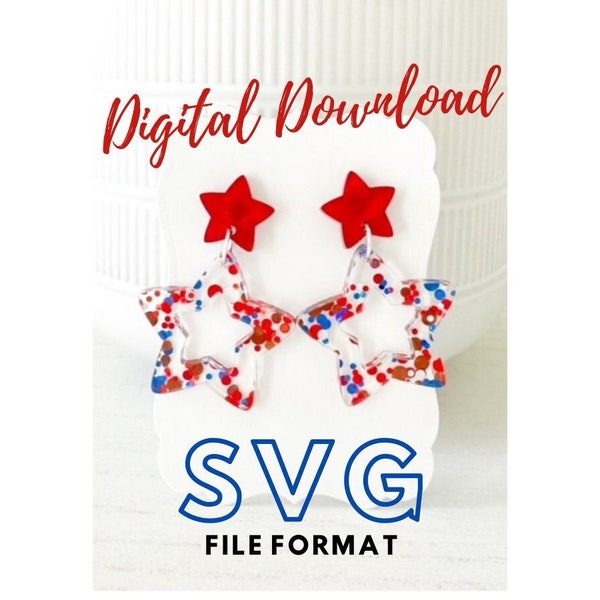 Star Hoop Earring SVG - 4th of July Earring Laser Cut File - Star Earrings Digital File