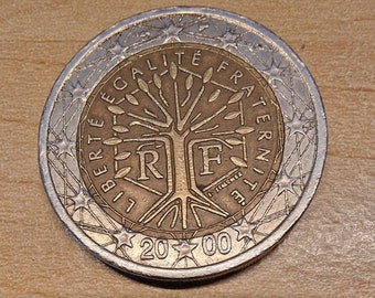 フランス 2ユーロ – 2000年 木とモットー Liberte Egalite Fraternite