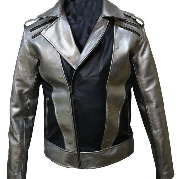 X-Men Quicksilver Peter Maximoff Silver and Black Handmade Leather Jacket