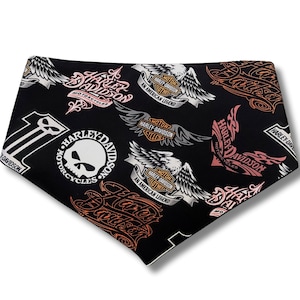 Harley Davidson Motorcycle Logos Dog Bandana Snap On - Black, Red, Gray - Gift for Dad/Biker - Reversible