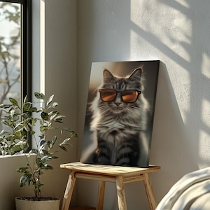 Toile de chat ragdoll avec des lunettes de soleil Cadeau pour les amoureux des chats Art mural moderne Chat ragdoll comme idée cadeau unique de décoration d'intérieur pour les propriétaires d'animaux de compagnie
