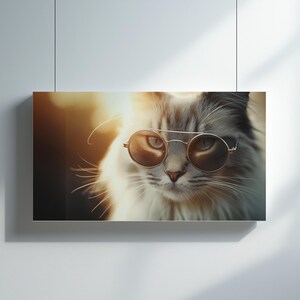 Toile de chat ragdoll avec des lunettes de soleil Cadeau pour les amoureux des chats Art mural moderne Chat ragdoll comme idée cadeau unique de décoration d'intérieur pour les propriétaires d'animaux de compagnie