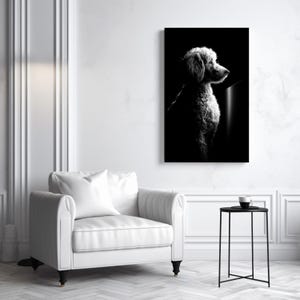 B&W Pet Wall Art – Poodle Portrait on Canvas – Thoughtful Artwork for Pet Owners