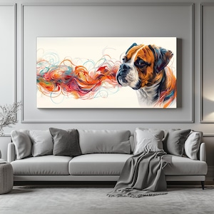 Colorful Drawing of Boxer Art Print Gift for Dog Lovers Modern Wall Art Boxer Canvas Painting as Unique Home Decor Gift Idea for Pet Lovers