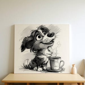 Animated Australian Shepherd Portrait – Cartoon Dog Art on Canvas – Cute Pet Gift