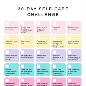 30 Day Self Care Challenge *Instant Download*