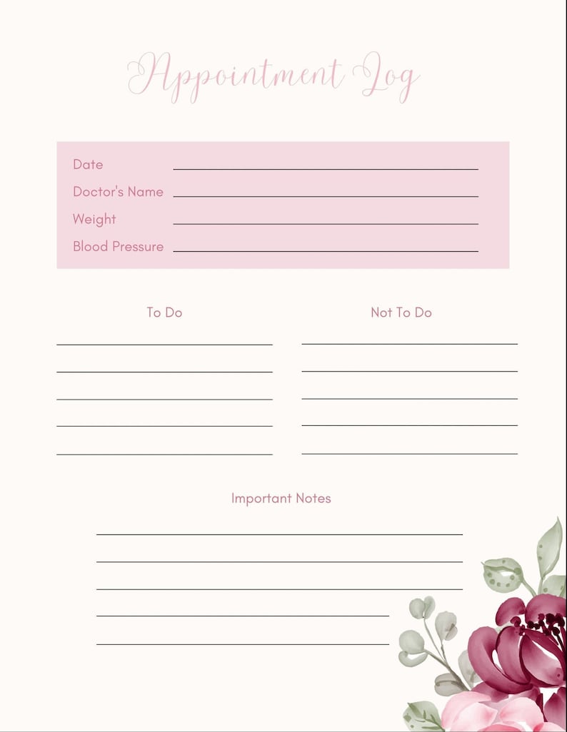 Appointment Log *instant Download* - Etsy