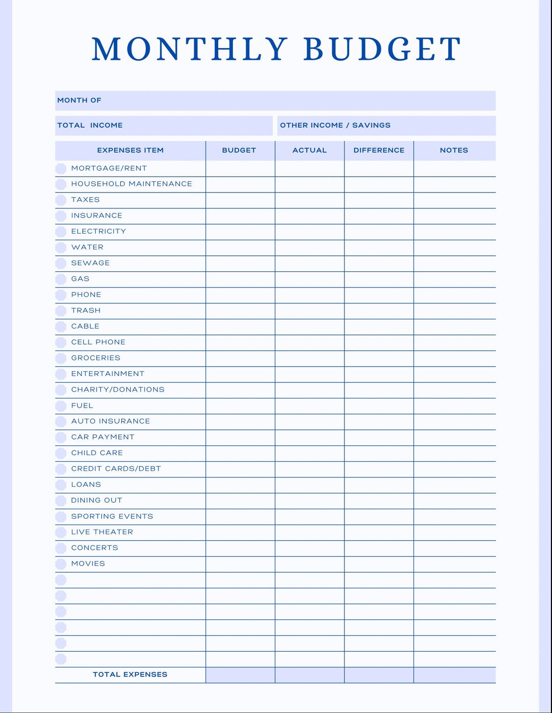 Monthly Bill Tracker instant Download - Etsy
