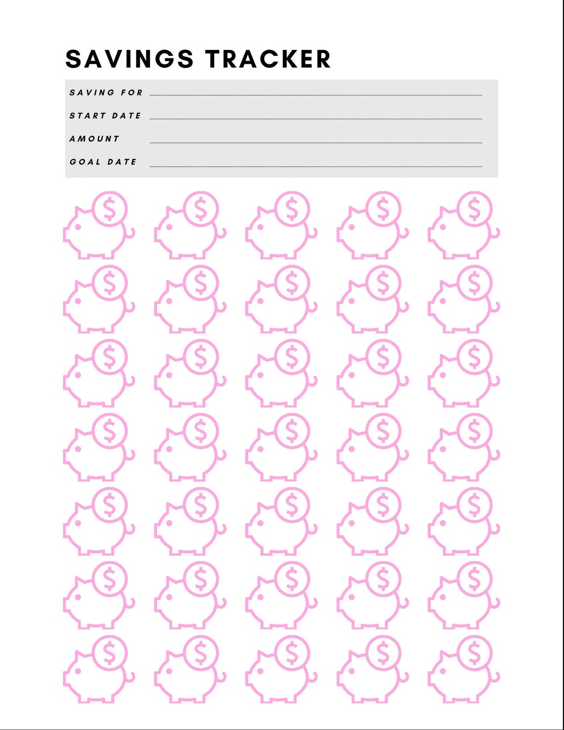 Piggy Bank Savings Tracker *instant Download* - Etsy