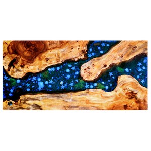 Epoxidharz-Esstisch, Epoxidharz-Live-Edge-Kaffeetisch, benutzerdefinierter Epoxidharz-Ozeanflusstisch, Epoxidharz-Holzstein-Strand Themed Map Blue-Tisch