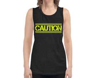 Camiseta sin mangas con estampado divertido de advertencia para mujer (impresión DTG)