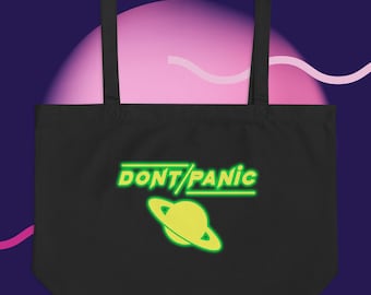 No te asustes, bolso grande orgánico – Guía del autoestopista con letras verdes, bolso ecológico, 20x14x5