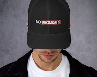 Gorra trucker bordada "No Requests" – Gorra snapback para DJ, estilo club vibes