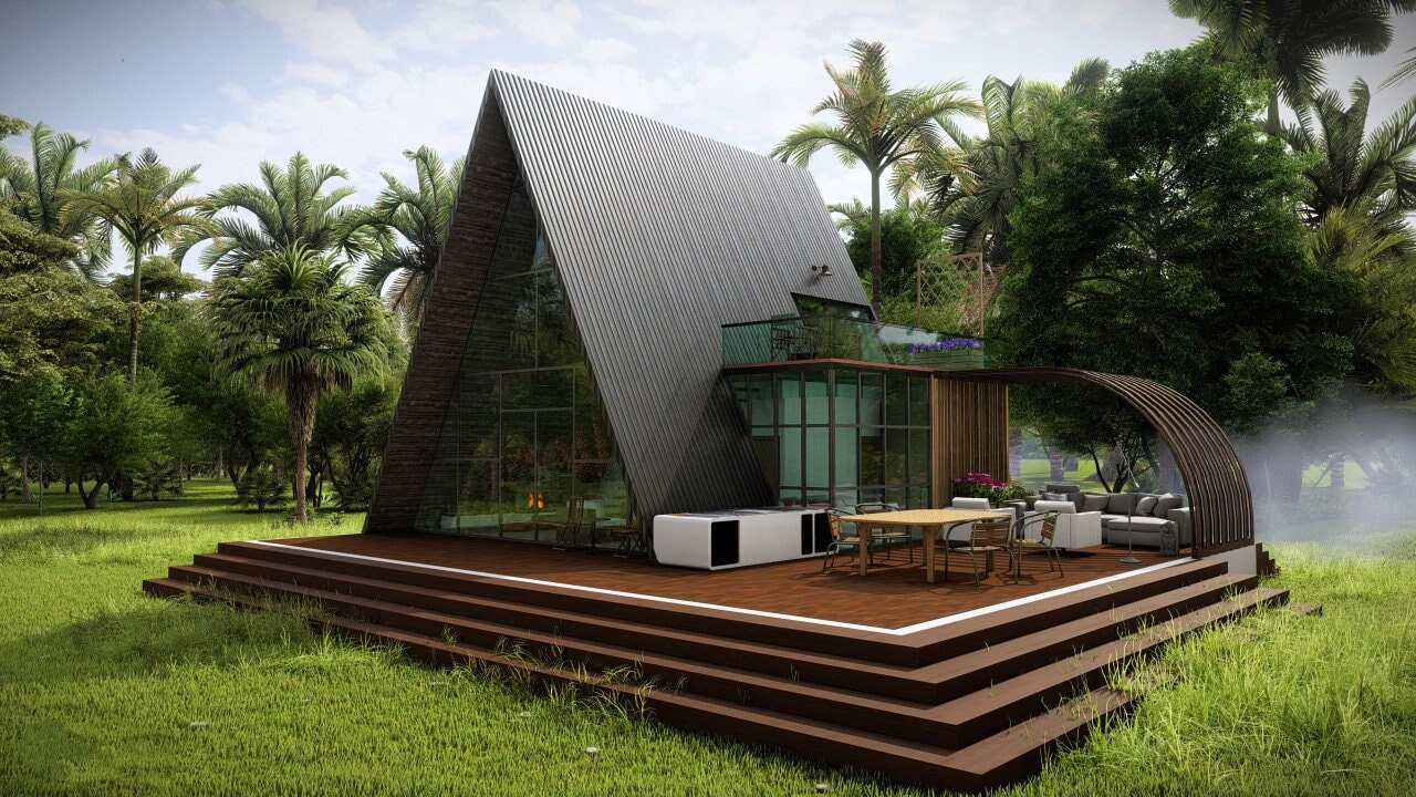 8m X 9m A Frame Cabin House Plans Detailed Etsy