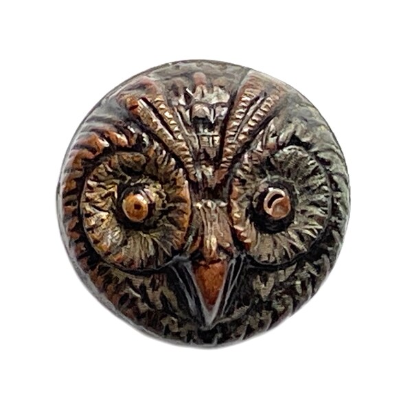 Antique Aluminum Picture Button, Owl Head