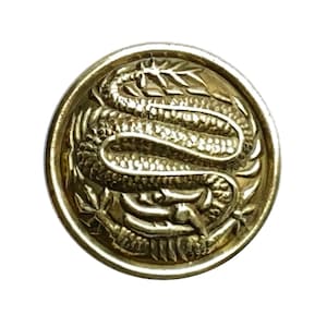 Antique Brass Mythology Button, Curled Dragon
