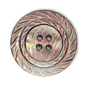 Antique Iridescent Carved Pearl Button, Conventional Design