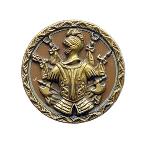 Antique Picture Button, Armor, Battleaxes, Banners and Pike