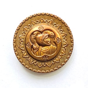 Antique Picture Button, Helmeted Warrior