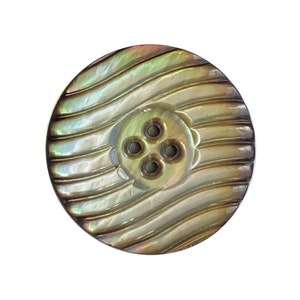 Antique Iridescent Carved Pearl Button, Wavy Lines