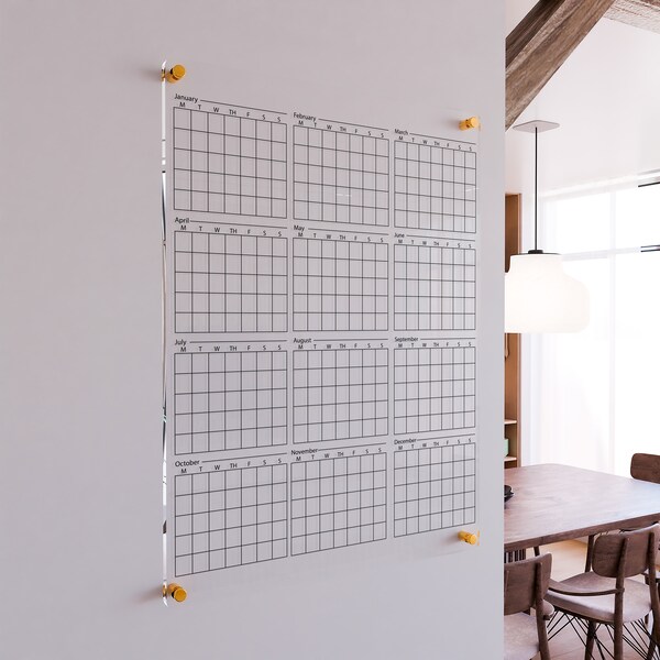 Acrylic Yearly Vertically Calendar 2023 - Large Acrylic Wall Planner - Acrylic Annual Calendar - Transparent - Dry Erase Board