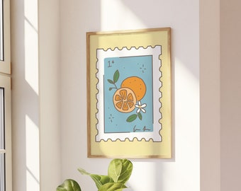Retro Orange Stamp Art Print, Vintage Style (Digital Download)