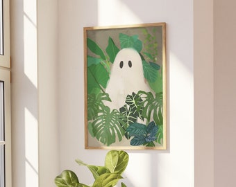 Botanical Ghost Art Print, Boho Halloween Decor (Digital Download)