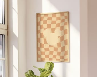 Mickey wavy checkered print // Boho Mickey shape downloadable print // Boho large wall art printable