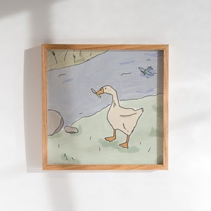 Untitled Goose Vintage Nursery Style Art // Goose Game Downloadable Print // Goose Ink and Watercolor Print Art