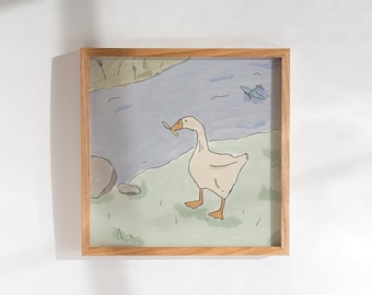 Untitled Goose Vintage Nursery Style Art // Goose Game Downloadable Print // Goose Ink and Watercolor Print Art