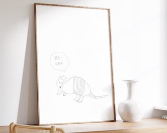 Cowboy Armadillo Print, Line Drawing Nursery Art (Digital Download)