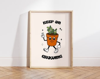 Retro Plant Pot Art Print, Funky Cartoon Design (Digital Download)