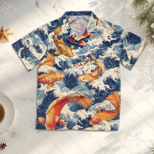 Japanese Koi Fish Hawaiian Shirt, Summer Vacation Beach Shirt, 3D Hawaii Aloha Shirt, Summer Party Outfit, Fish Lovers, Japanese Fish Gifts