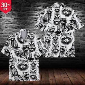 Raccoon Art Style Hawaii Shirt Men Women, Meme Raccoon Aloha Shirt, Vacation Gift, Raccoon Button Shirt, Raccoon Lovers Gifts, Animal Shirt