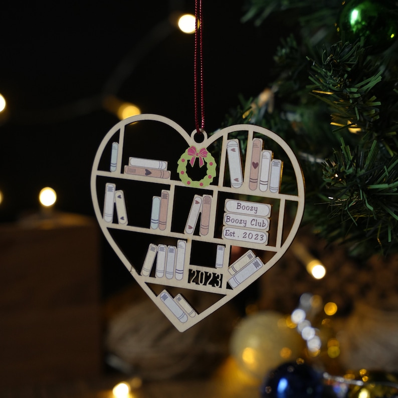 Book Christmas Ornament, Heart Bookcase Ornament, Book Lovers Ornament