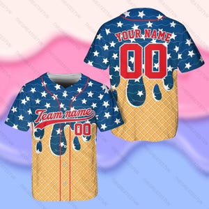 Custom 4th of July Baseball Jersey, Patriotic Ice Cream Dripping Jersey with Name & Number, Baseball Lovers, Patriotic Shirt,USA Jersey Gift
