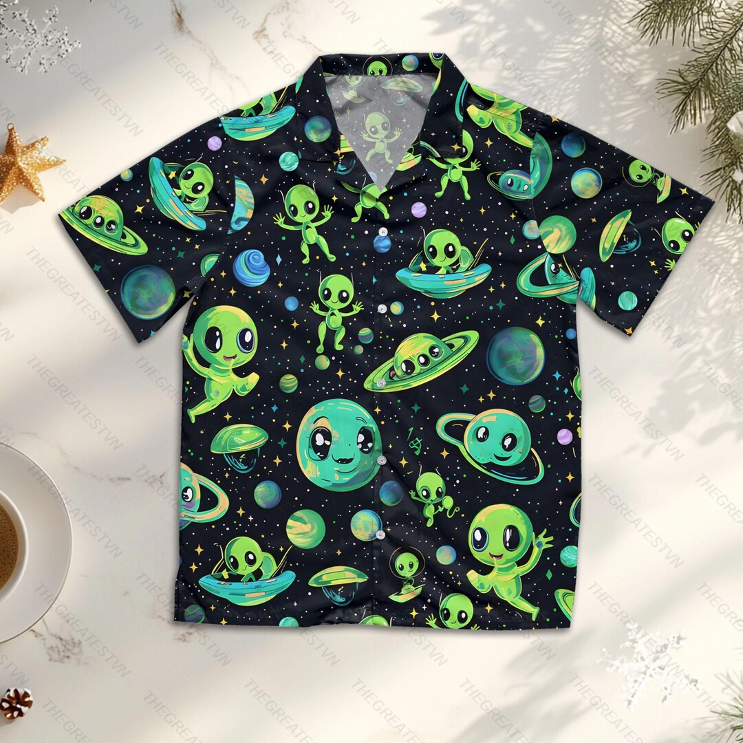 Cute Alien Hawaii Shirt, Funny Space Galaxy Aloha Shirt, Summer Party ...