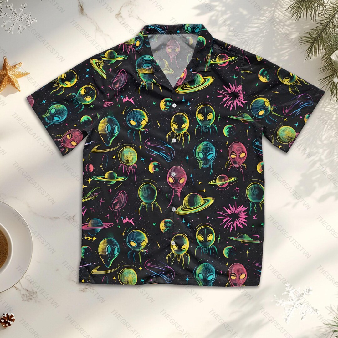 Colorful Alien Hawaiian Shirt: Galaxy UFO Aloha Shirt - Etsy
