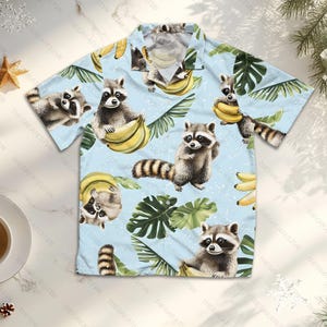 Tropical Raccoon Hawaii Shir, Funny Raccoon Banana Aloha Shirt, Summer Beach Party Outfit, Racoon Lovers Shirt, Animal Gifts