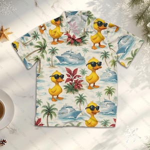 Cruise Duck Hawaiian Shirt Men Women Youth, Cute Yellow Ducks Hawaiian Shirt Summer Beach Aloha Short Sleeve Button Down, Duck Lovers Shirt