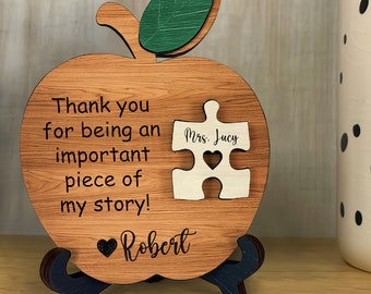 Personalized Apple Puzzle Sign, Custom Name Teacher Sign, Thank You for Being Teacher Sign, Appreciation Gift for Teacher,Teacher Apple Gift
