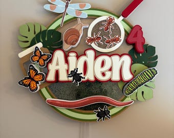 Bug Cake Topper | Personalized Name & Age | Insect Party Decorations | Creepy Crawler Birthday