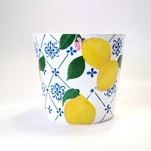 Italian inspired lemons hand painted pot