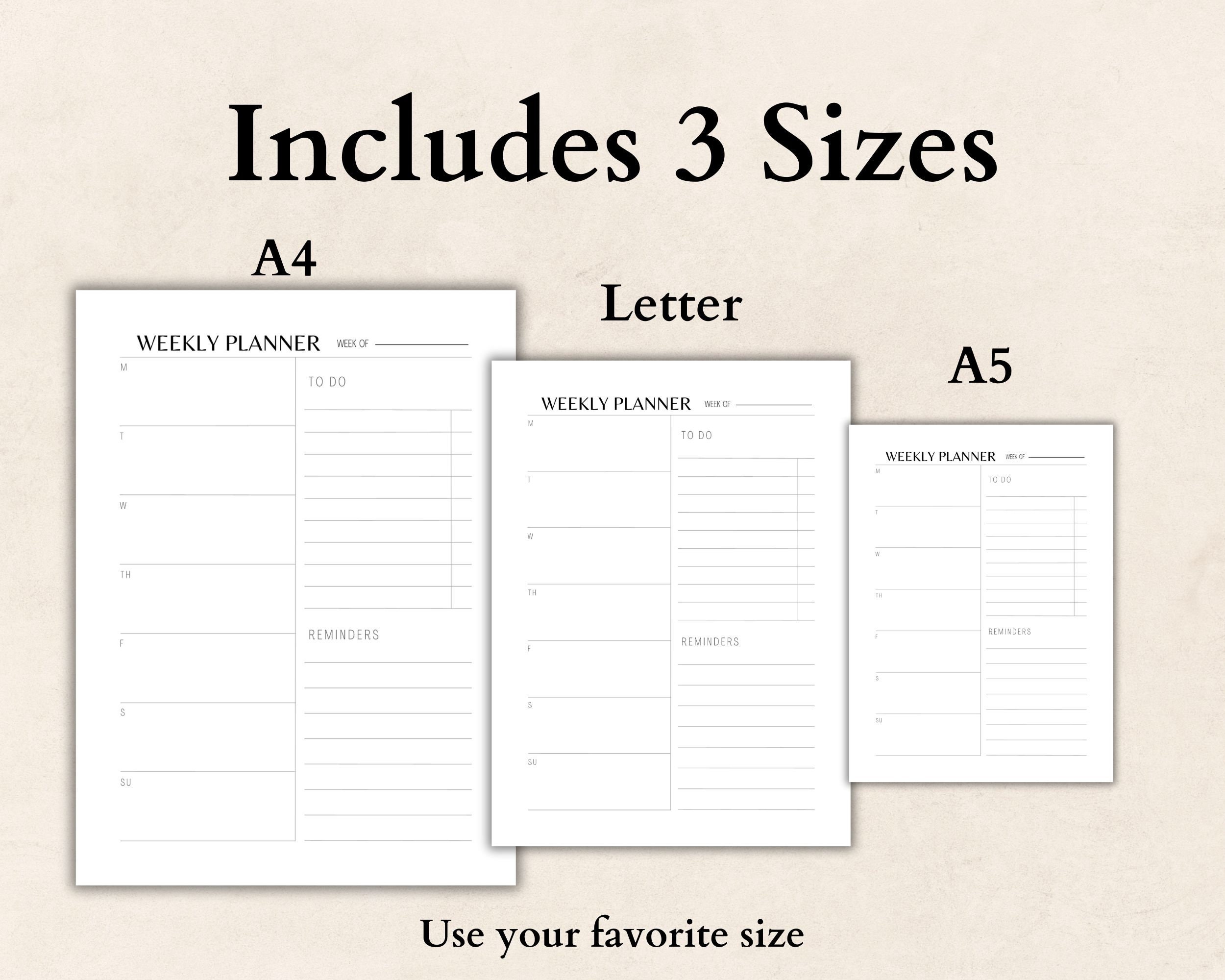 Minimalist Weekly Planner Printable Calendar, Essential Weekly to Do ...