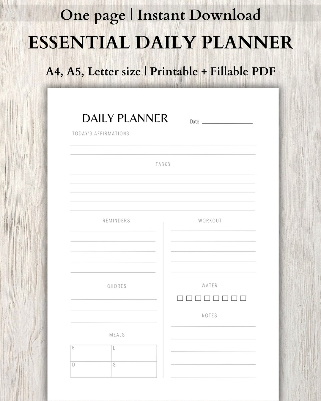 Minimalist Daily Planner Printable Calendar, Essential Daily to Do List ...