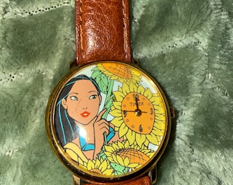 Reloj Disney Pocahontas girasol con correa de cuero