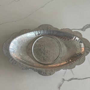 Vintage Serving Dish Rodney Kent Hammered Hand Wrought Oval Dish Aluminum