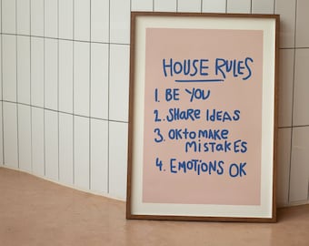 Póster digital "Reglas de la casa", impresión artística, arte mural imprimible, regalo para el hogar