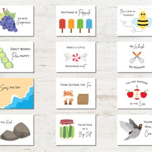 5 cartes d'encouragement / calembours inspirantes avec enveloppes (5 cartes variées)
