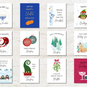 5 cartes de jeu de mots de Noël/vacances/Hanukkah avec enveloppes (5 cartes mixtes)